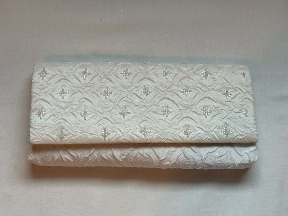 La Regale Vintage Ivory Beaded and Crinkled Satin Evening Clutch Bag